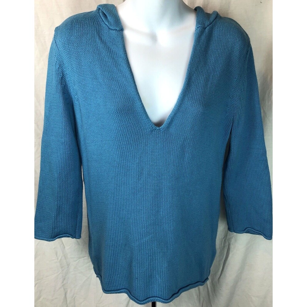 Banana Republic Hoodie Sweater M Blue Deep V-Neck 3/4 Sleeves Pullover Beach